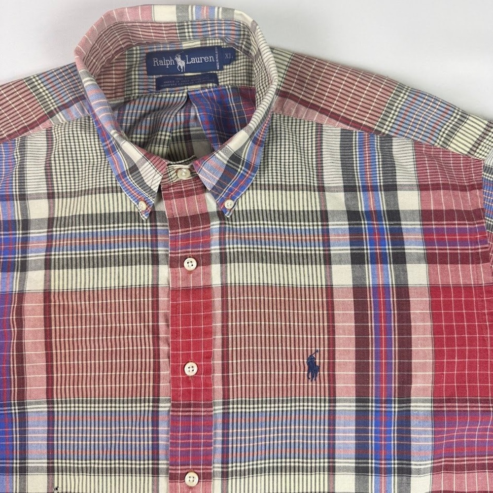 Vintage 90s Ralph Lauren Plaid Shirt Mens XL Hand Woven Cotton Madras